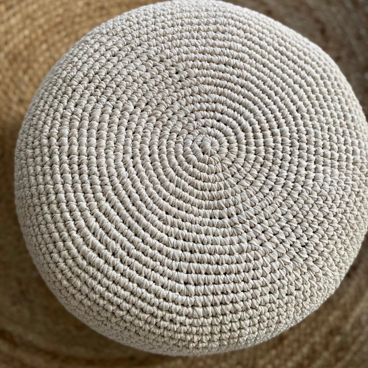 Round Ottoman Slipcovers, Neutral Beige Crochet Cover - Looping Home