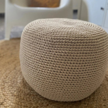 Round Ottoman Slipcovers, Neutral Beige Crochet Cover - Looping Home