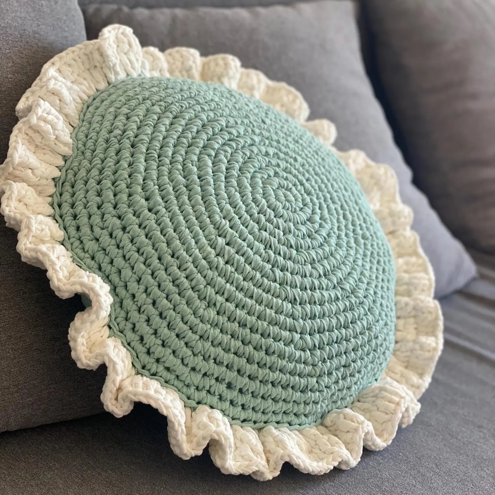 Round Ruffled Crochet Pillow - Lavender - Looping Home