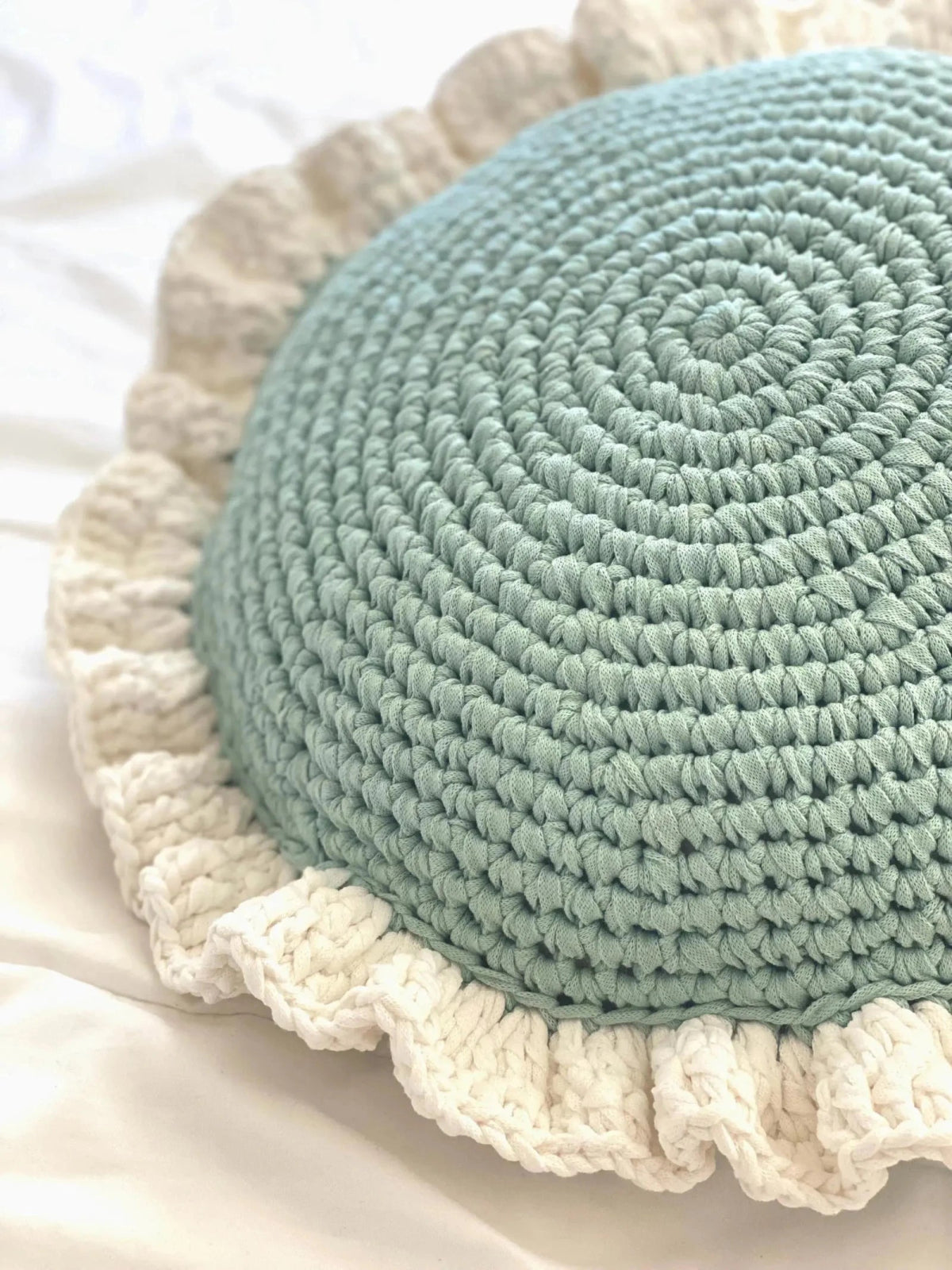 Round Ruffled Crochet Pillow - Lavender - Looping Home