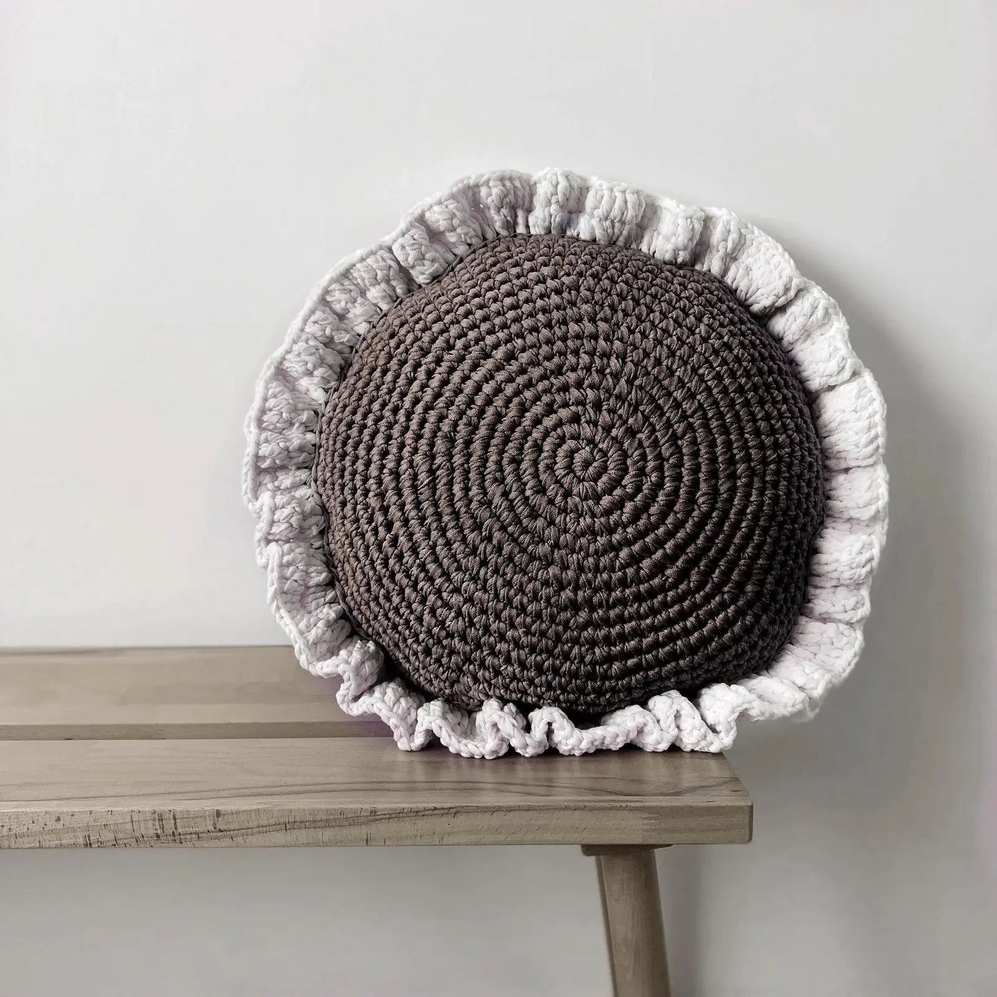 Round Ruffled Crochet Pillow - Lavender - Looping Home