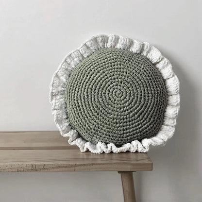 Round Ruffled Crochet Pillow - Lavender - Looping Home