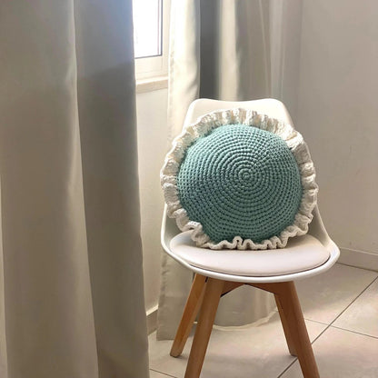 Round Ruffled Crochet Pillow - Light Mint - Looping Home