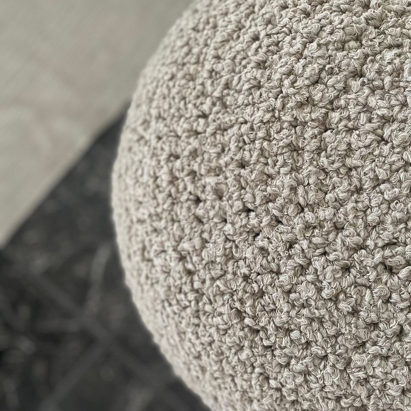 Ivory Bouclé Ottoman Pouf - Round Footstool Pouffe