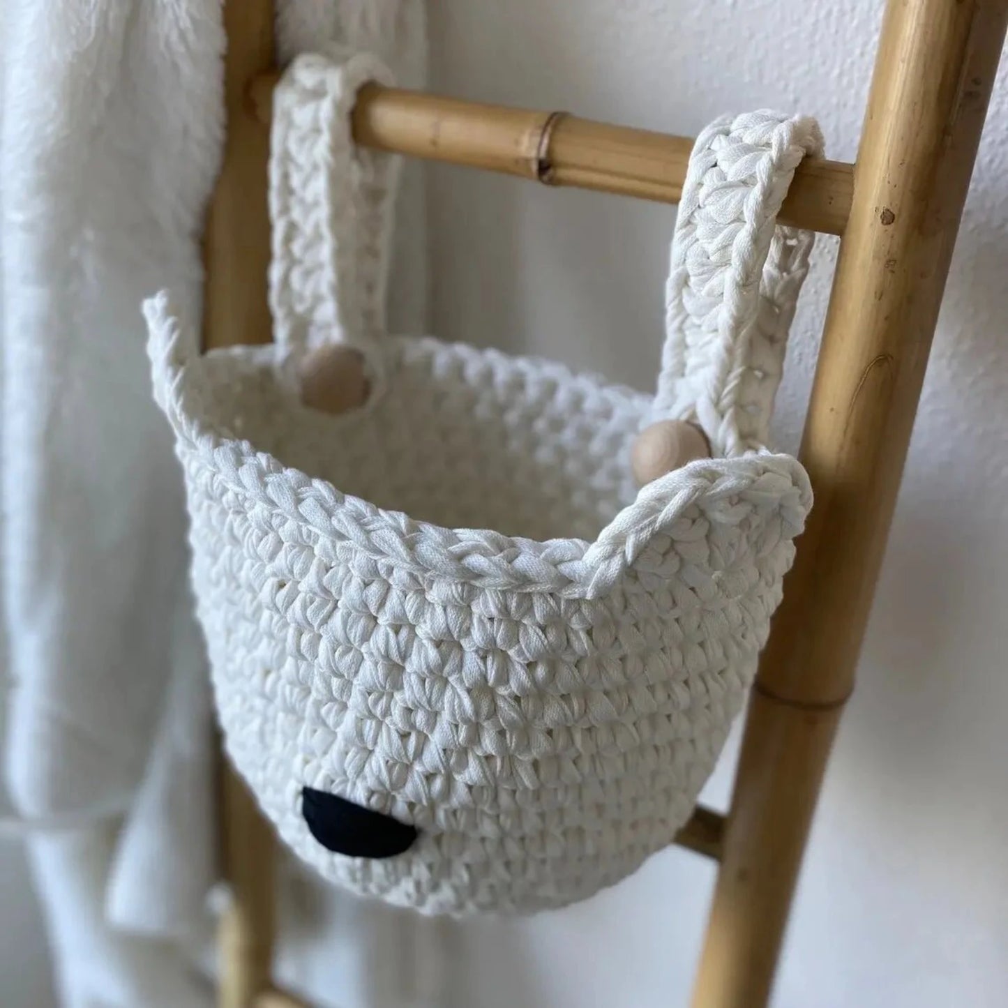 Bear Baskets | Pearl White | Hanging Storage for Cribs - Looping Home