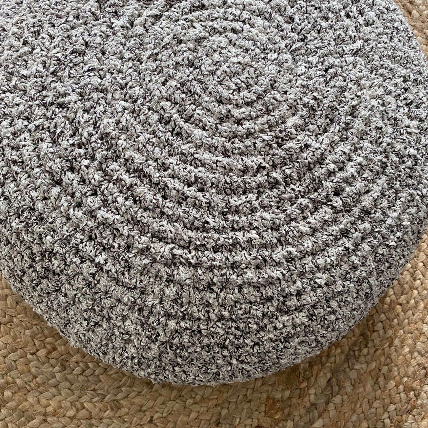 Boucle Pouf Ottoman, Round Knitted Pouffe - Looping Home