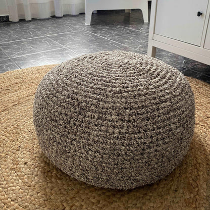 Boucle Pouf Ottoman, Round Knitted Pouffe - Looping Home