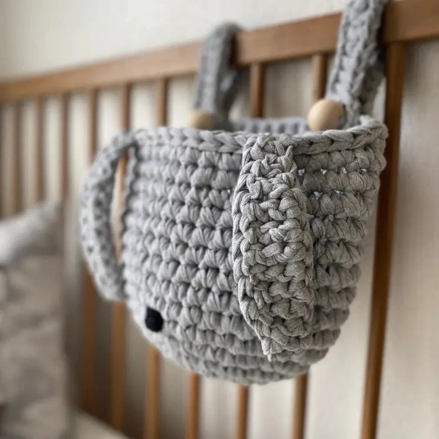 Bunny Baskets | Light Gray Hanging Storage for Cribs - Looping Home