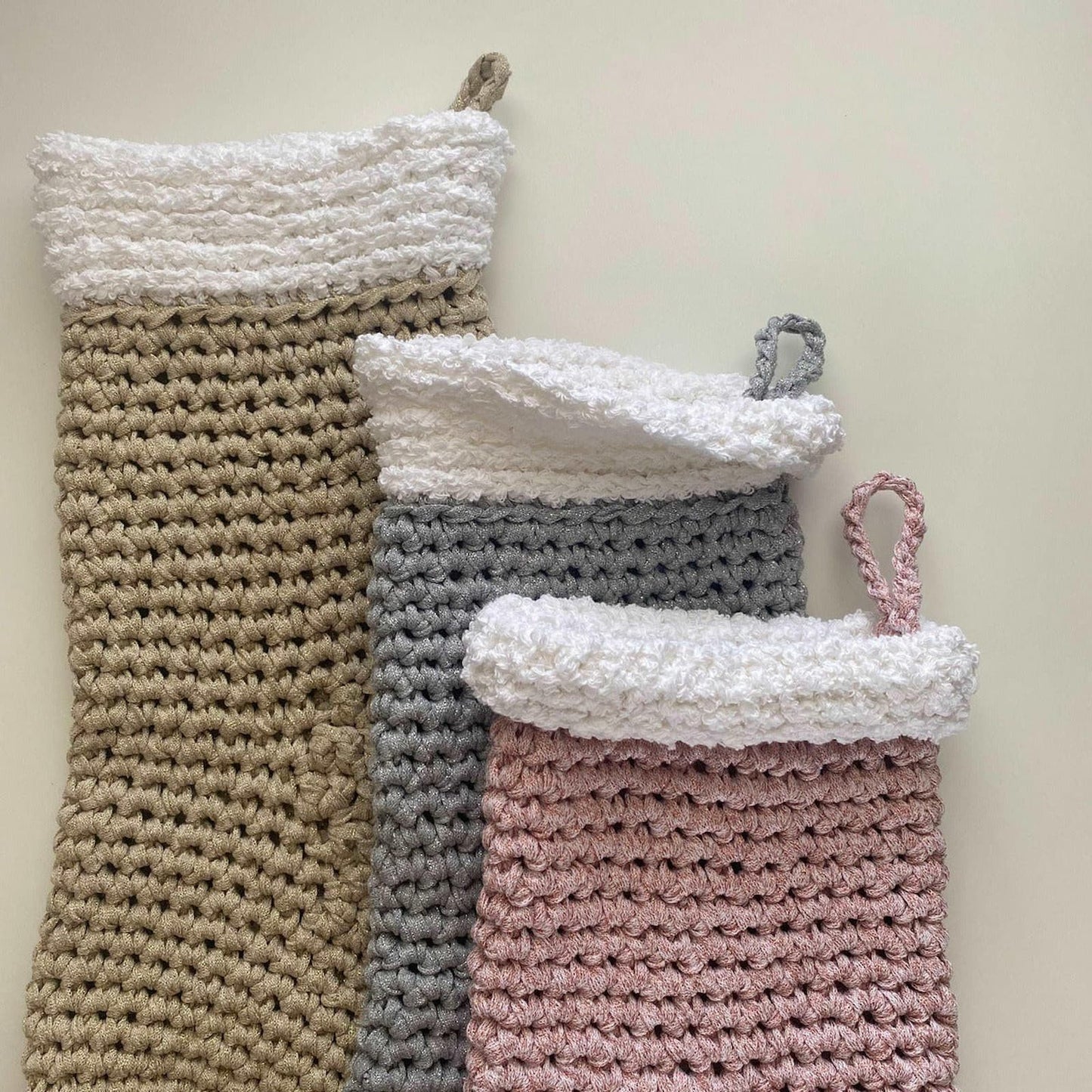 Chunky Knit Christmas Stocking - Silver Sparkly Christmas Decor - Looping Home