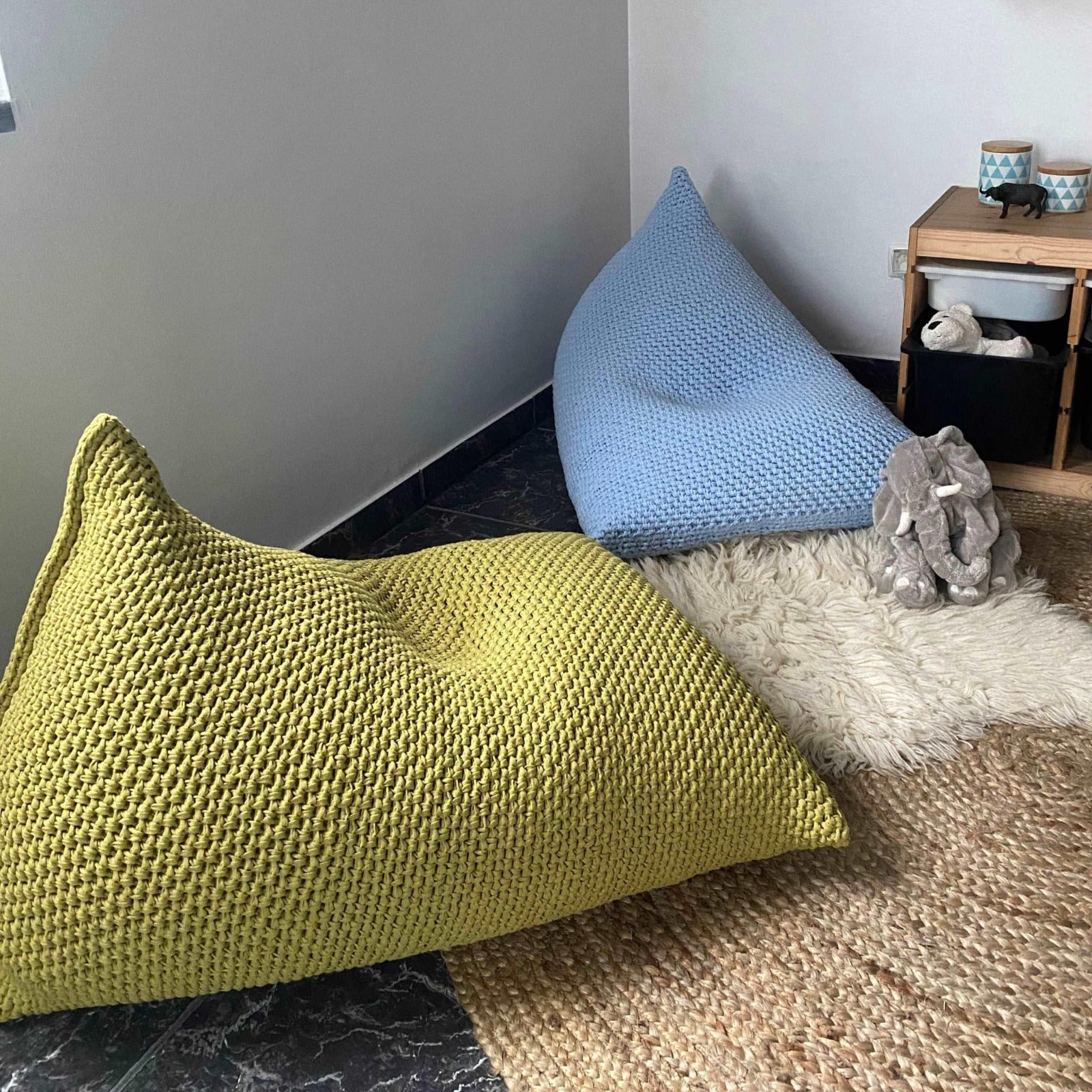 Chunky Knitted Bean Bag Chair, Comfy Kids Floor Seat - Looping Home