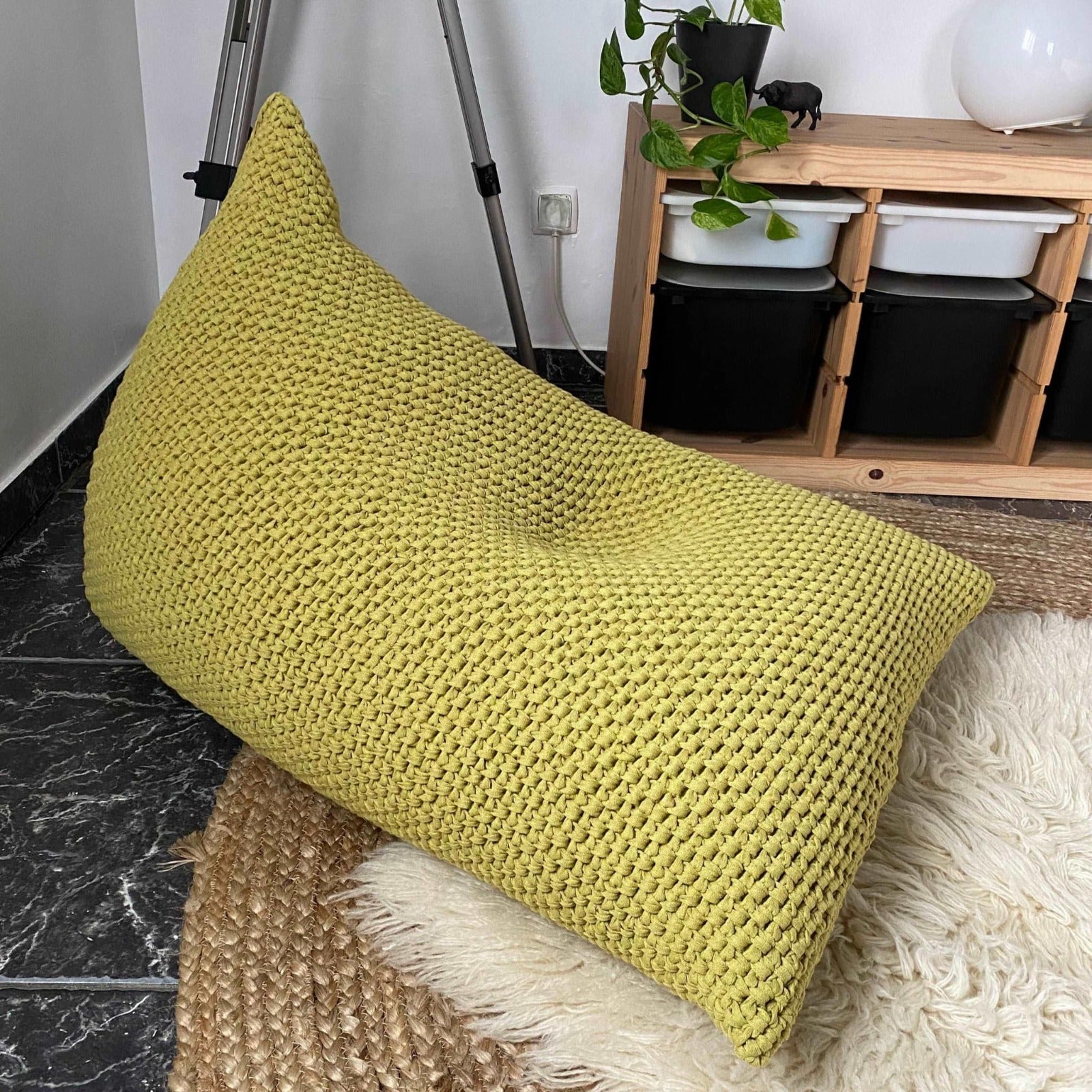 Chunky Knitted Bean Bag Chair, Comfy Kids Floor Seat - Looping Home