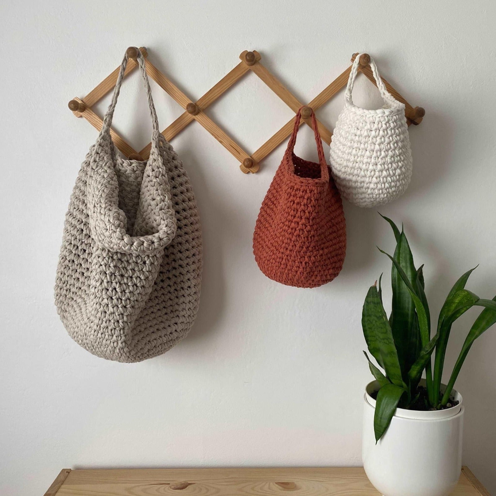 Crochet Hanging Baskets, Mint Kids Room Wall Storage Bags - Looping Home