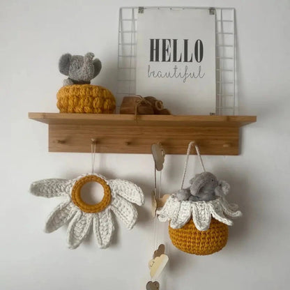 Daisy Flower Set | Wall Hanging Flower and Basket | Pearl White and Mustard - Looping Home