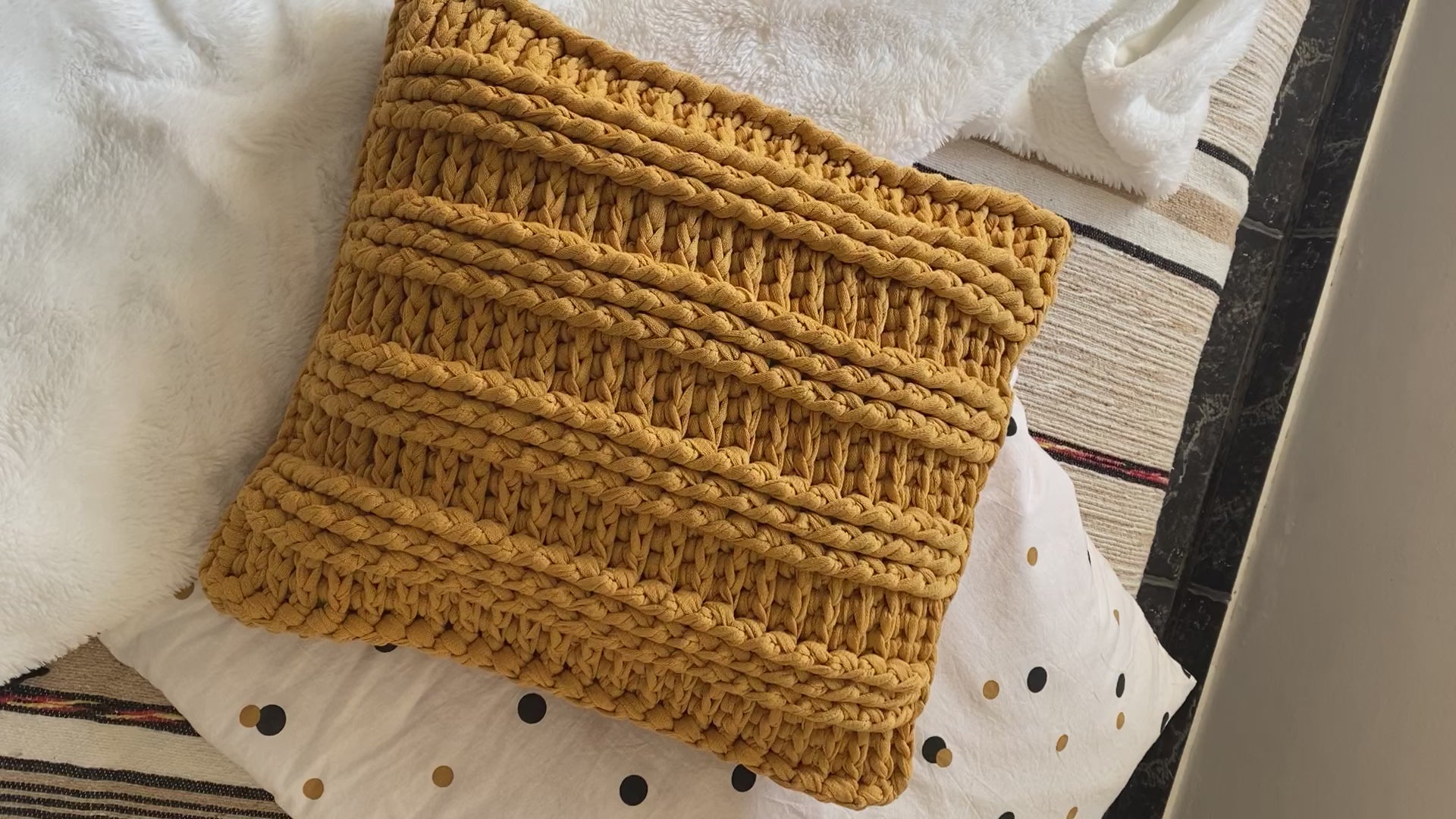 mustard chunky knitted Pillow