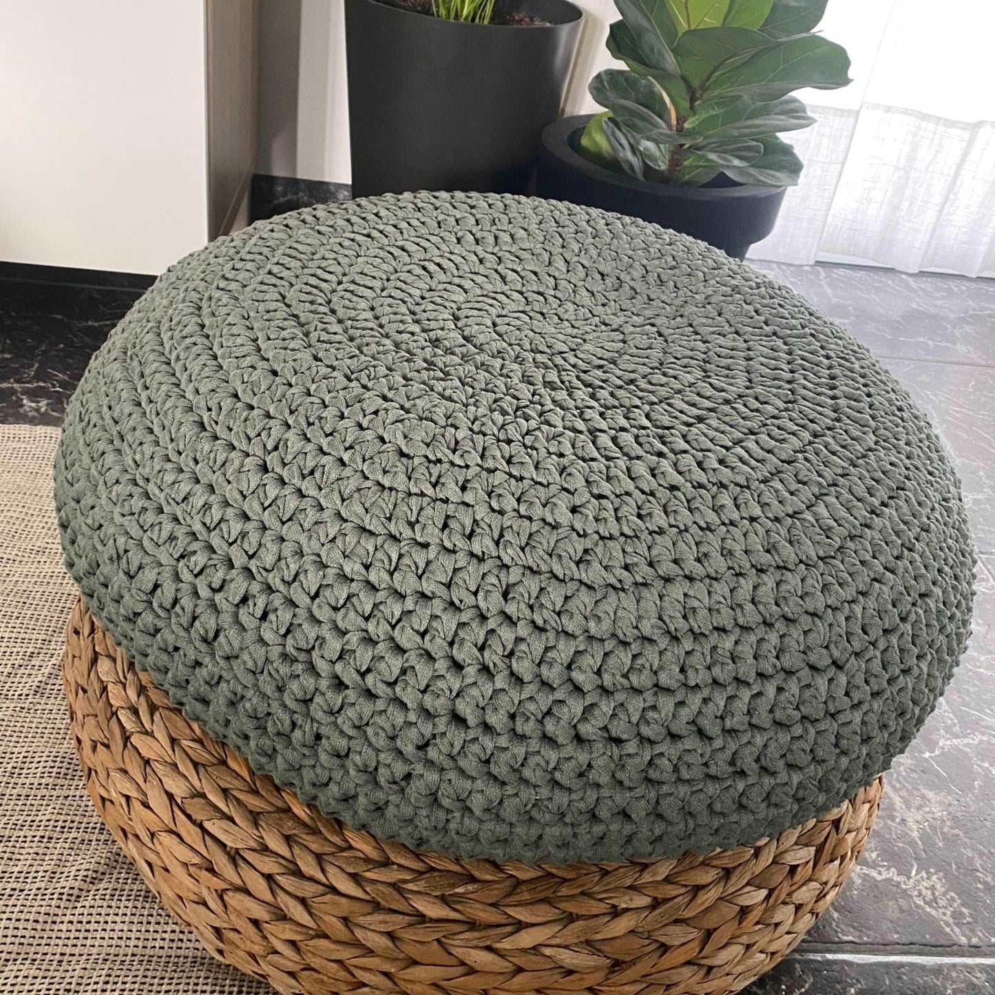 Green Cotton Floor Pouffes 24 inches - More Colors Available - Looping Home