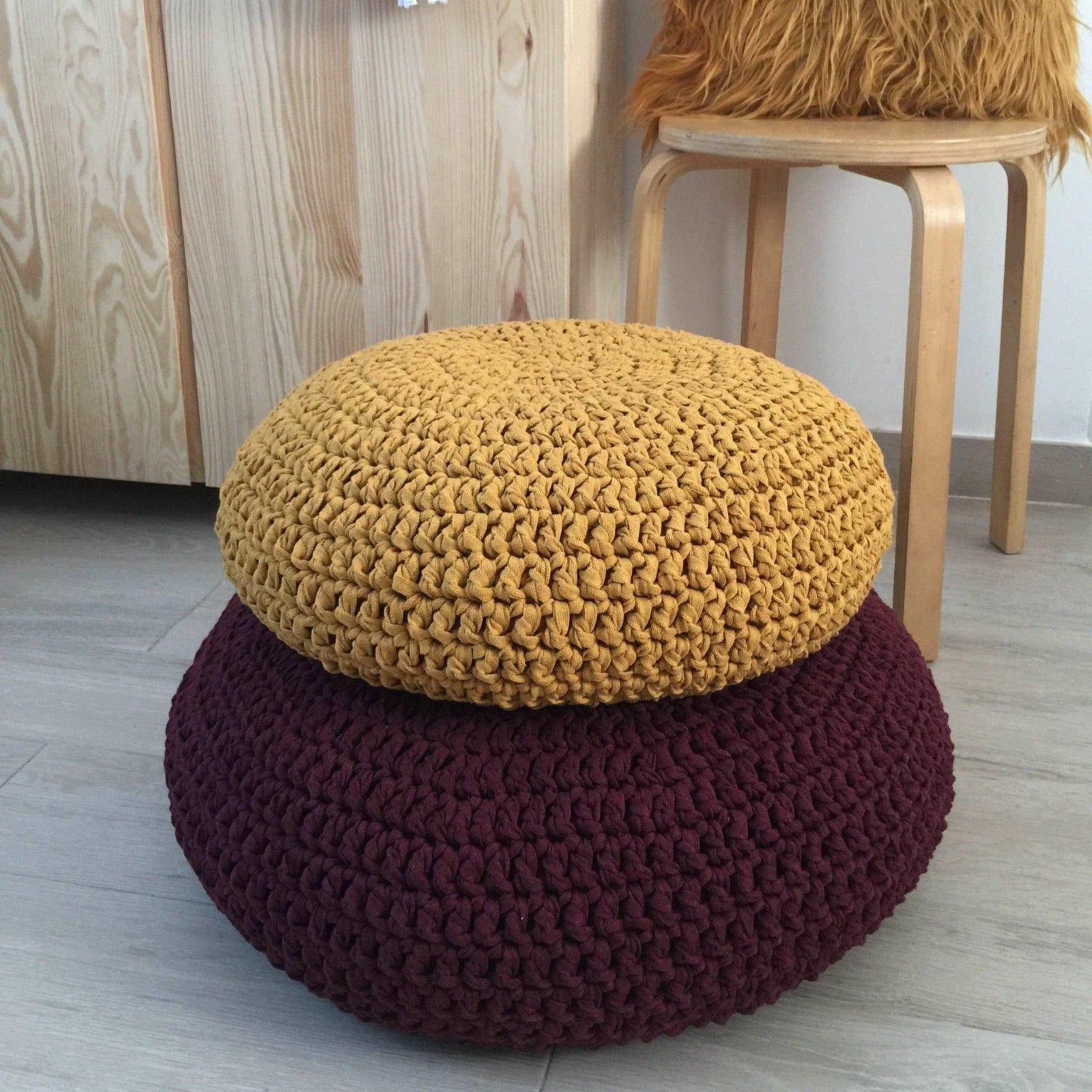 Green Cotton Floor Pouffes 24 inches - More Colors Available - Looping Home