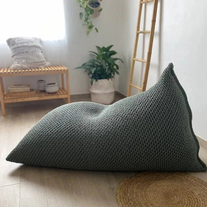 Knitted Bean Bag Chair | Dark Sage Green Bean Bag Lounger - Looping Home
