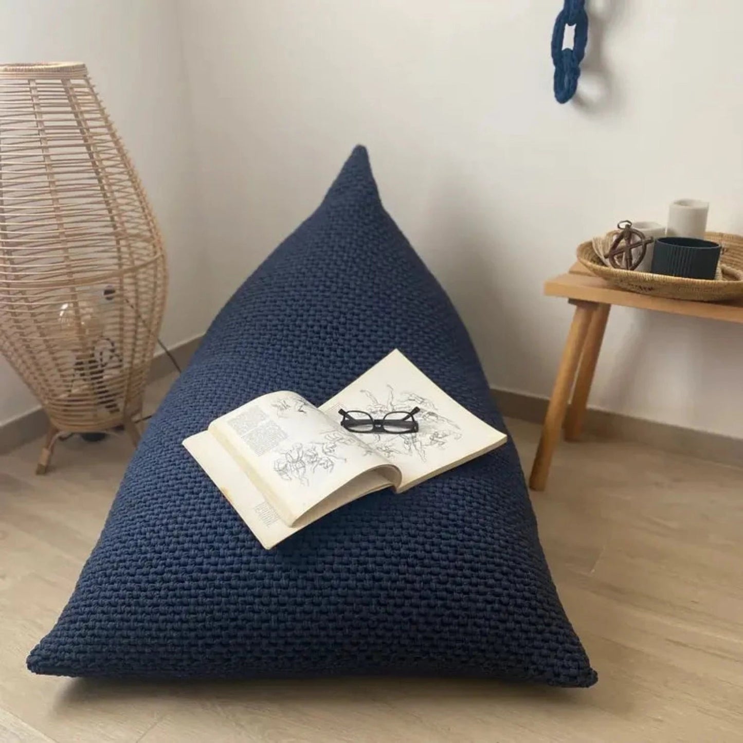 Knitted Bean Bag Chair | Navy Blue - Looping Home