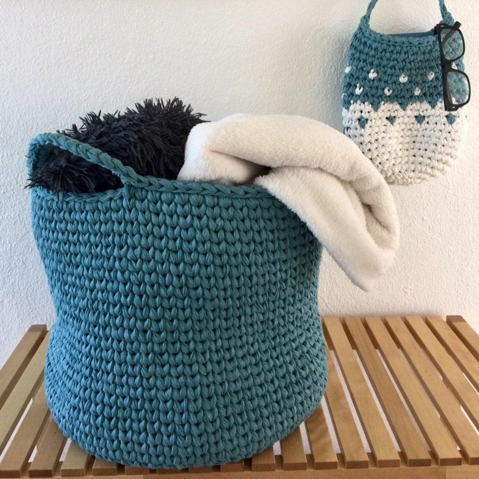 Knitted Round Basket, Modern Hampers - Looping Home