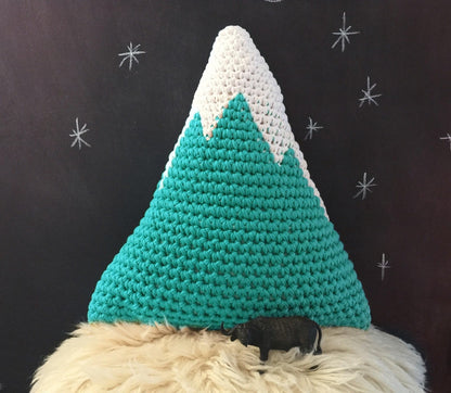 Knitted Snowy Mountain Pillow, Adventures Cushion Toy - Looping Home
