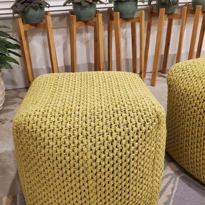 Knitted Square Pouf Cover, Custom Made Pouf SlipCover - Looping Home