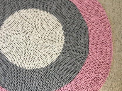 Large Round Crochet Rug | Pink Striped Playmat - Looping Home