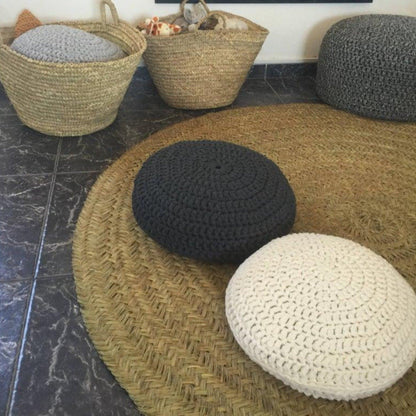 Meditation Zafu Pillows - Pearl White Crochet Floor Cushion - Looping Home