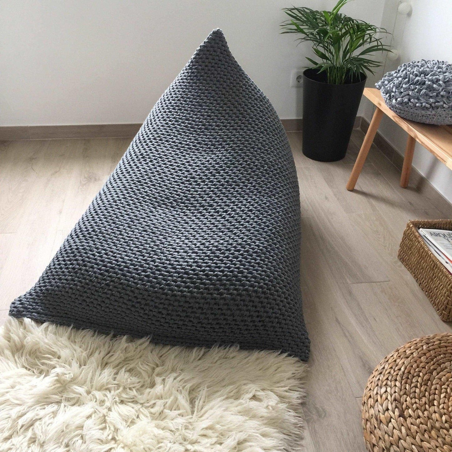Modern Bean Bag Chair, Chunky Knit Floor Lounge Chair - Looping Home