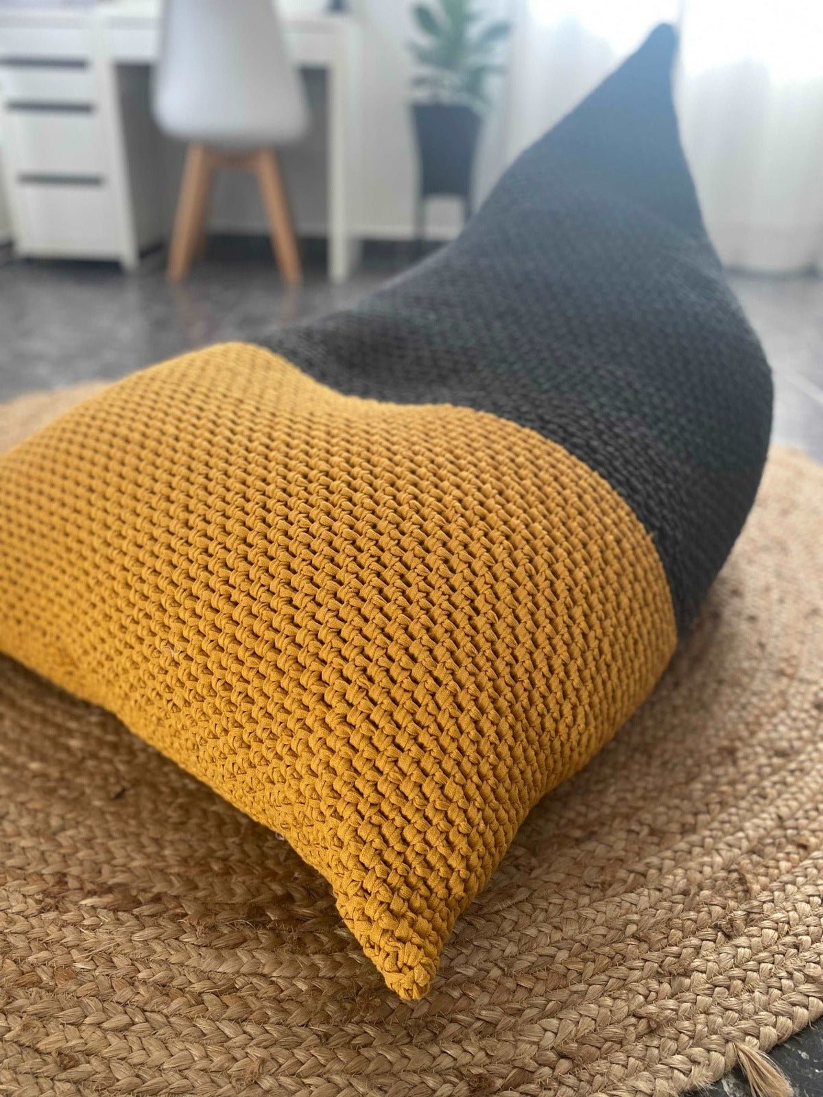 Modern Knitted Bean Bag Lounge Chair - Floor Seating Pouffe - Looping Home