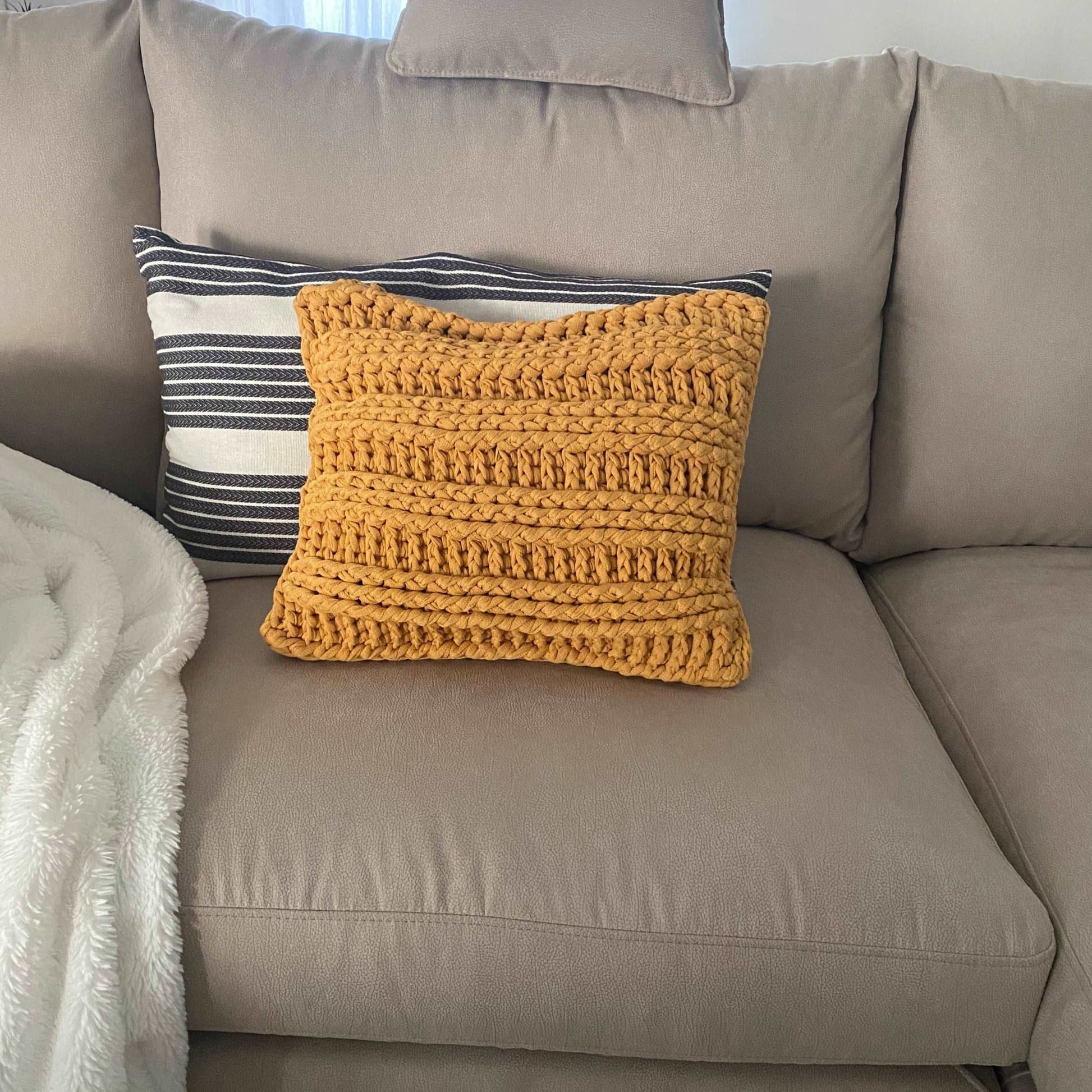 Mustard Chunky Knitted Pillow, Square Decorative Pillow - Looping Home