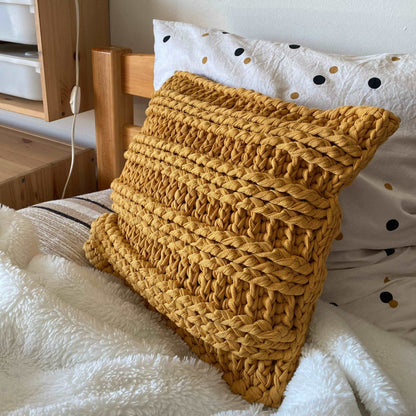 Mustard Chunky Knitted Pillow, Square Decorative Pillow - Looping Home