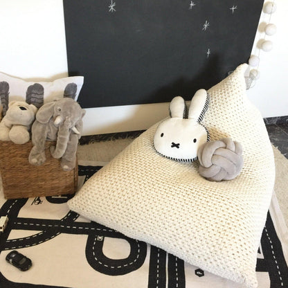 Pearl White Knitted Bean Bag Chair, Kidsroom Floor Sitting - Looping Home