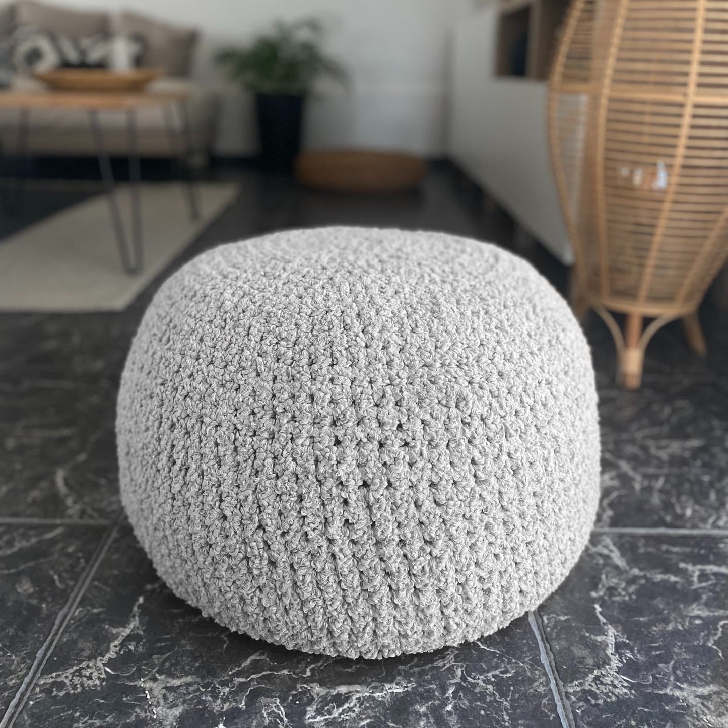 Pearly Boucle Knitted Pouffe - More Colors - Looping Home