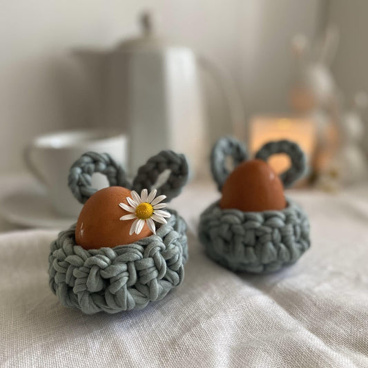 Set of 2 Sage Green Easter Bunny Egg Cups -Limited Edition - Looping Home