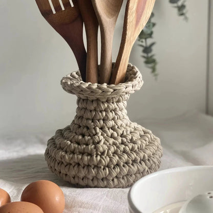 Unique Crochet Vase, Beige Rustic Jar - Looping Home