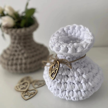 Unique Crochet Vase, Beige Rustic Jar - Looping Home