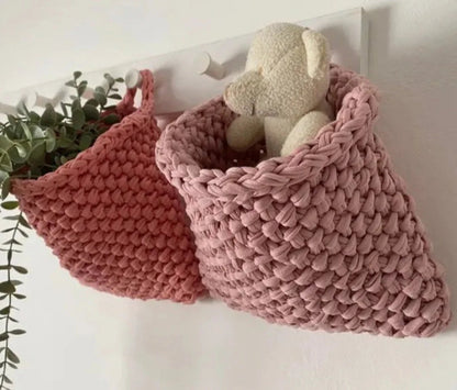 Wall Hanging Baskets | Pastel Peach Knitted Pocket - Looping Home