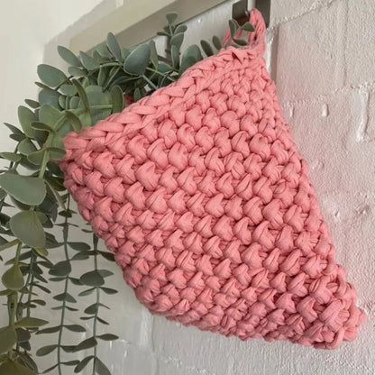 Wall Hanging Baskets | Pastel Peach Knitted Pocket - Looping Home