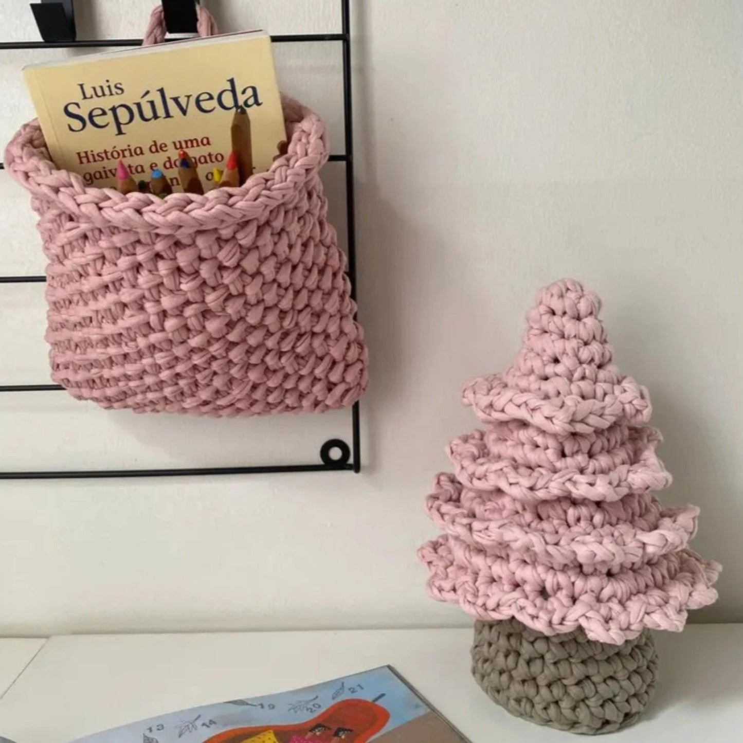 Wall Hanging Baskets | Pastel Pink Knitted Pocket - Looping Home
