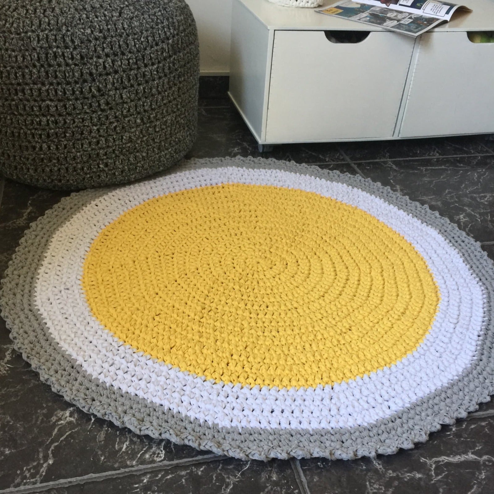 Yellow Crochet Round Rug, Washable Floor Rug Mat - Looping Home